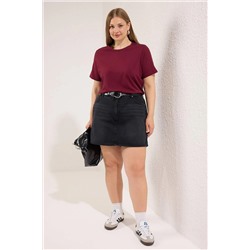 Bordo Regular Fit Basic Bisiklet Yaka %100 Pamuk Örme Büyük Beden T-Shirt TBBSS22TS0733