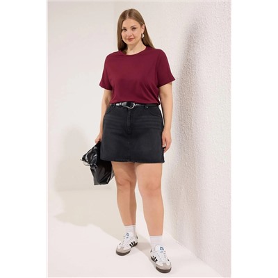 Bordo Regular Fit Basic Bisiklet Yaka %100 Pamuk Örme Büyük Beden T-Shirt TBBSS22TS0733