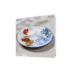 Блюдо, 32 см, керамика К, белое, круглое, Синие кораллы, Blue Coral, 63292