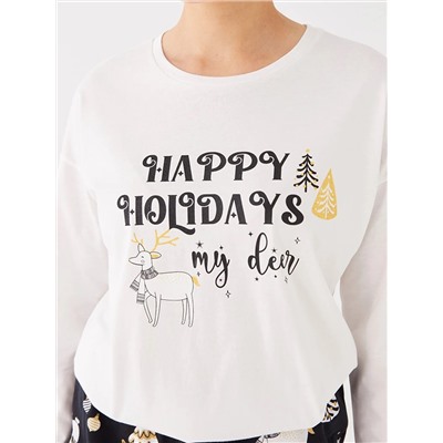 LC Waikiki Bisiklet Yaka Yılbaşı Temalı Uzun Kollu Kadın Pijama Takımı, LCW DREAM                                            
                                            Bisiklet Yaka Yılbaşı Temalı Uzun Kollu Kadın Pijama Takımı