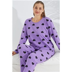 Siyah İnci lila kalp desen Curve Büyük Beden Battal boy Pamuklu Pijama Takımı TYCPI7TEPN169424891918629