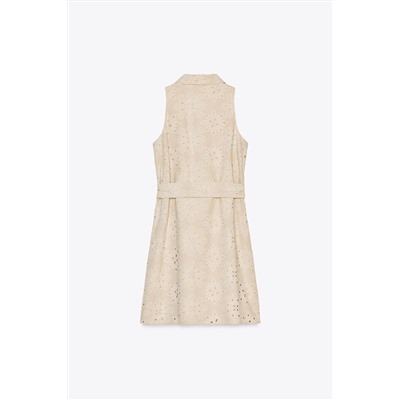 EMBROIDERED CUTWORK SMOCK DRESS
