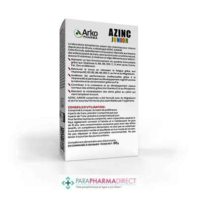 ArkoPharma Azinc Junior - Goût Fraise 30 comprimés à Croquer
