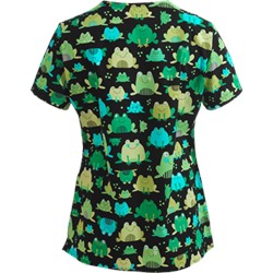 White Cross Scrubs Hop Happy Print Top