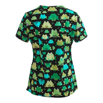 White Cross Scrubs Hop Happy Print Top