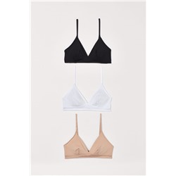 3er-Pack Weiche Microfaser-BHs Hellbeige/Weiß/Schwarz