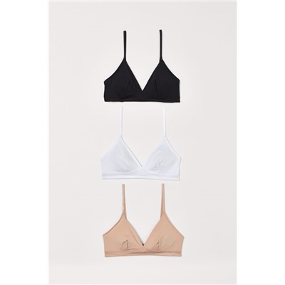 3er-Pack Weiche Microfaser-BHs Hellbeige/Weiß/Schwarz