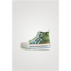 Sneakers altas plataforma patch bordados
