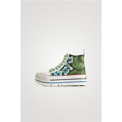 Sneakers altas plataforma patch bordados