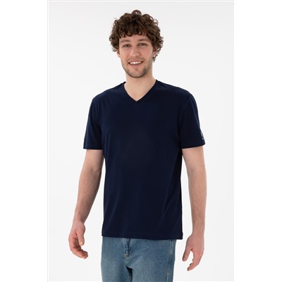 Erkek Regular Fit  V Yaka Lacivert Basic Tişört