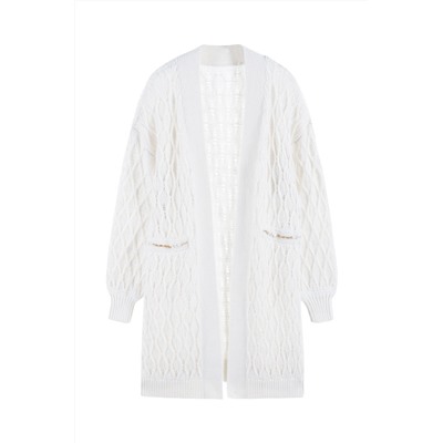 Cárdigan largo de lana, mohair y alpaca Blanco