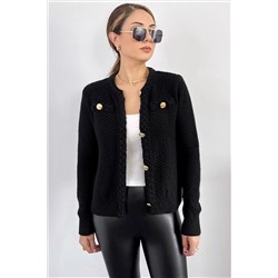 Ritnice Kadın Paris Siyah Saç Örgü Detay Triko Hırka / Ceket 1267