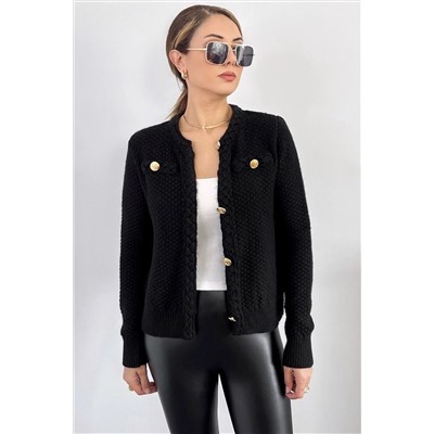 Ritnice Kadın Paris Siyah Saç Örgü Detay Triko Hırka / Ceket 1267