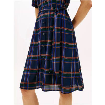 Plaid Georgette Belted Shirtdress