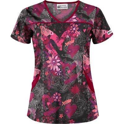 UA Artsy Hearts Black Print Scrub Top