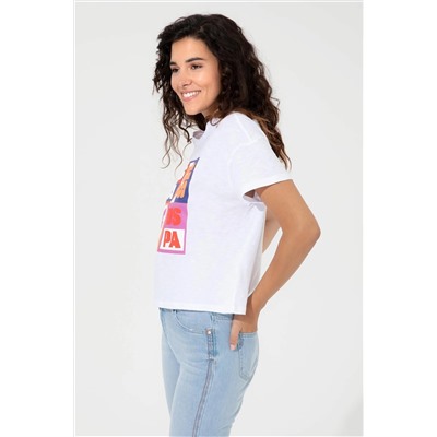 Kadın Mavi Bisiklet Yaka Crop Tişört