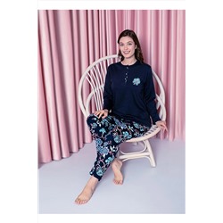 AHENGİM Kadın Pijama Takımı Anne Interlok Alt Şal Desen Pamuklu Mevsimlik W30042259 1-2-10001200