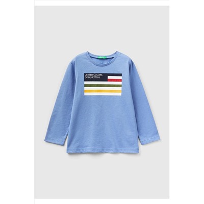 United Colors of Benetton Erkek Çocuk 05N Slogan Baskılı T-Shirt Havacı Mavi 223A3I1XG10A8