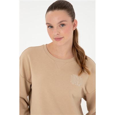 Kadın Kum Bisiklet Yaka Sweatshirt