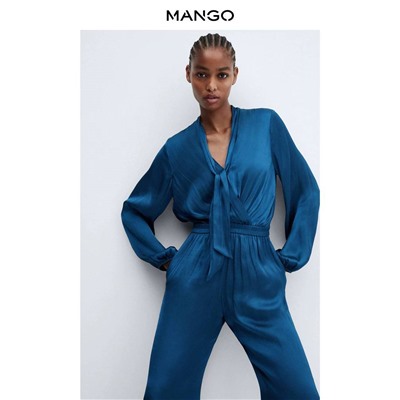 MANG*O атласный комбинезон с v-образным вырезом, длинными рукавами и бантом