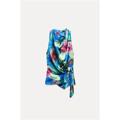 SATIN TROPICAL PRINT TOP