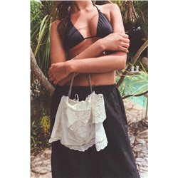 EMBROIDERED MINI BUCKET BAG WITH LACE DETAIL