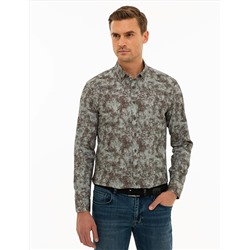 Haki Slim Fit Uzun Kollu Gömlek