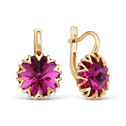 Серьги из золочёного серебра с кристаллами Swarovski Фуксия 925 пробы 0004сз-502