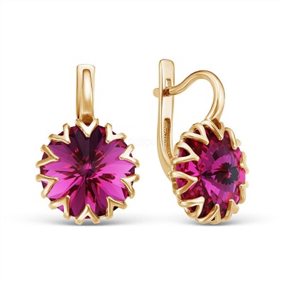 Серьги из золочёного серебра с кристаллами Swarovski Фуксия 925 пробы 0004сз-502