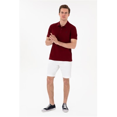 Erkek Slim Fit Polo Yaka Bordo Basic Tişört