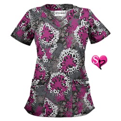UA Splash of Flowers Black Print Scrub Top