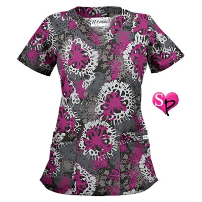 UA Splash of Flowers Black Print Scrub Top