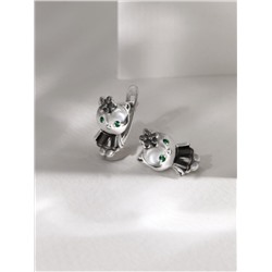 Серьги детские из серебра с фианитами родированные - Кошечки, Кошки 925 пробы 5030р232