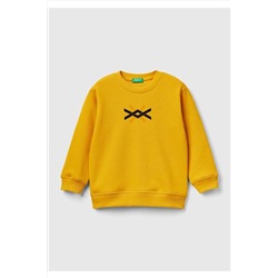 United Colors of BenettonErkek Çocuk Hardal Slogan Baskılı Renk Bloklu Sweatshirt Hardal Sarı
