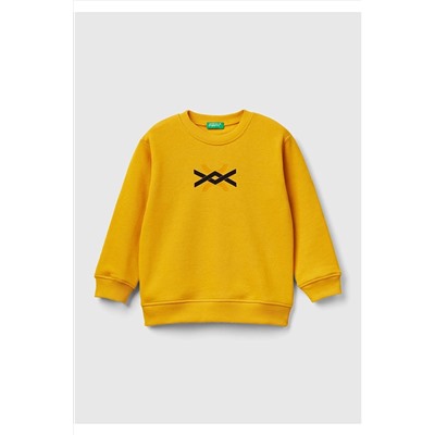 United Colors of BenettonErkek Çocuk Hardal Slogan Baskılı Renk Bloklu Sweatshirt Hardal Sarı