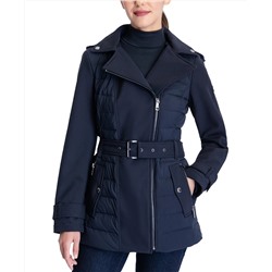 MICHAEL Michael Kors Belted Mixed Media Raincoat