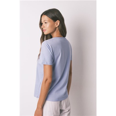Camiseta manga corta algodón perchado lila