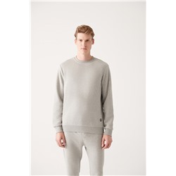 Gri Bisiklet Yaka İçi Polarlı 3 İplik Pamuklu Regular Fit Standart Kesim Unisex Sweatshirt