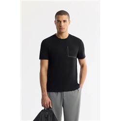 Avva, Erkek Siyah Bisiklet Yaka Baskılı Bi Stretch Interlok T-shirt A51y1135