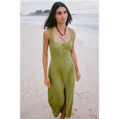 LINEN BLEND MIDI DRESS