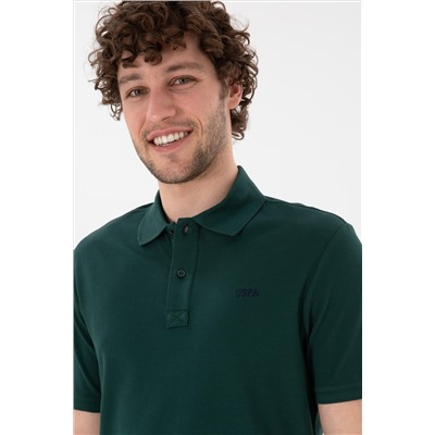 Erkek Regular Fit Polo Yaka Koyu Yeşil Basic Tişört