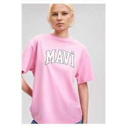 MaviLogo Baskılı Pembe Tişört Oversize / Geniş Kesim 1600843-71032