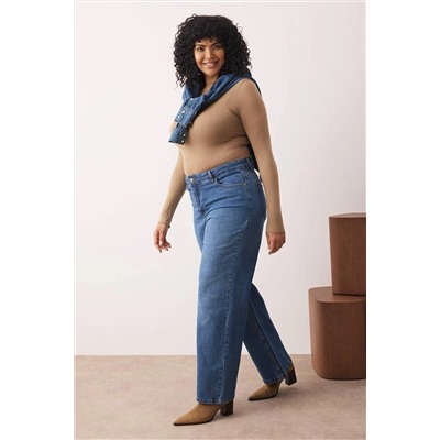 Mavi Yüksek Bel Geniş Paça Denim Büyük Beden Wide Leg Jeans TBBAW26CJ00001