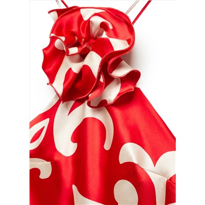 Top satinado estampado flor decorativa