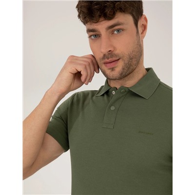 Haki Dokulu Slim Fit Polo Yaka Tişört