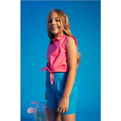 Kız Çocuk Regular Fit Bağlamalı Poplin Kolsuz Gömlek
