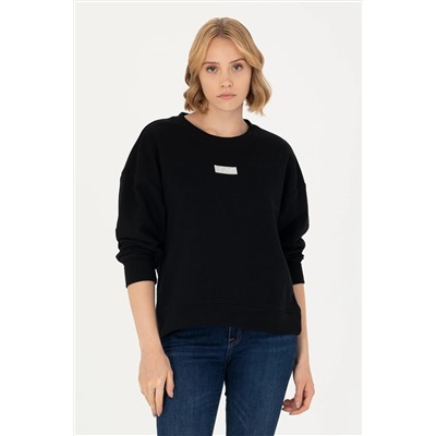 Kadın Siyah Bisiklet Yaka Basic Sweatshirt