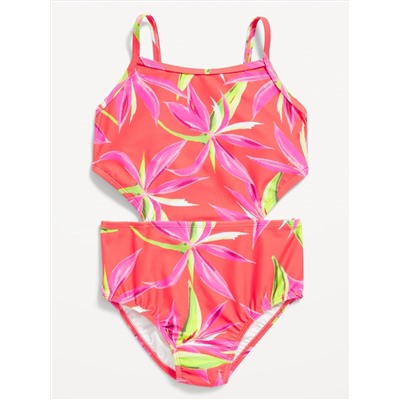 Patterned Cut-Out-Waist One-Piece Swimsuit for Girls