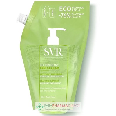 SVR SEBIACLEAR GEL MOUSSANT - Nettoyant sans Savon, Purifiant, Désincrustant 400ml - ECO RECHARGE