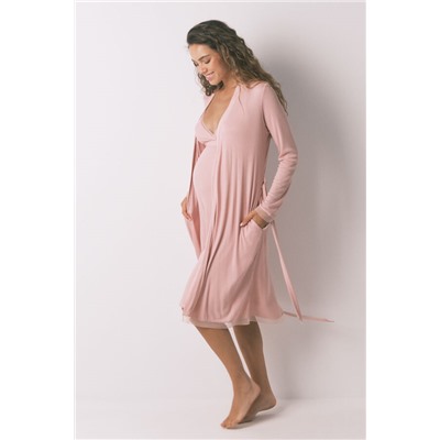 Bata larga "maternity" técnica rib rosa
